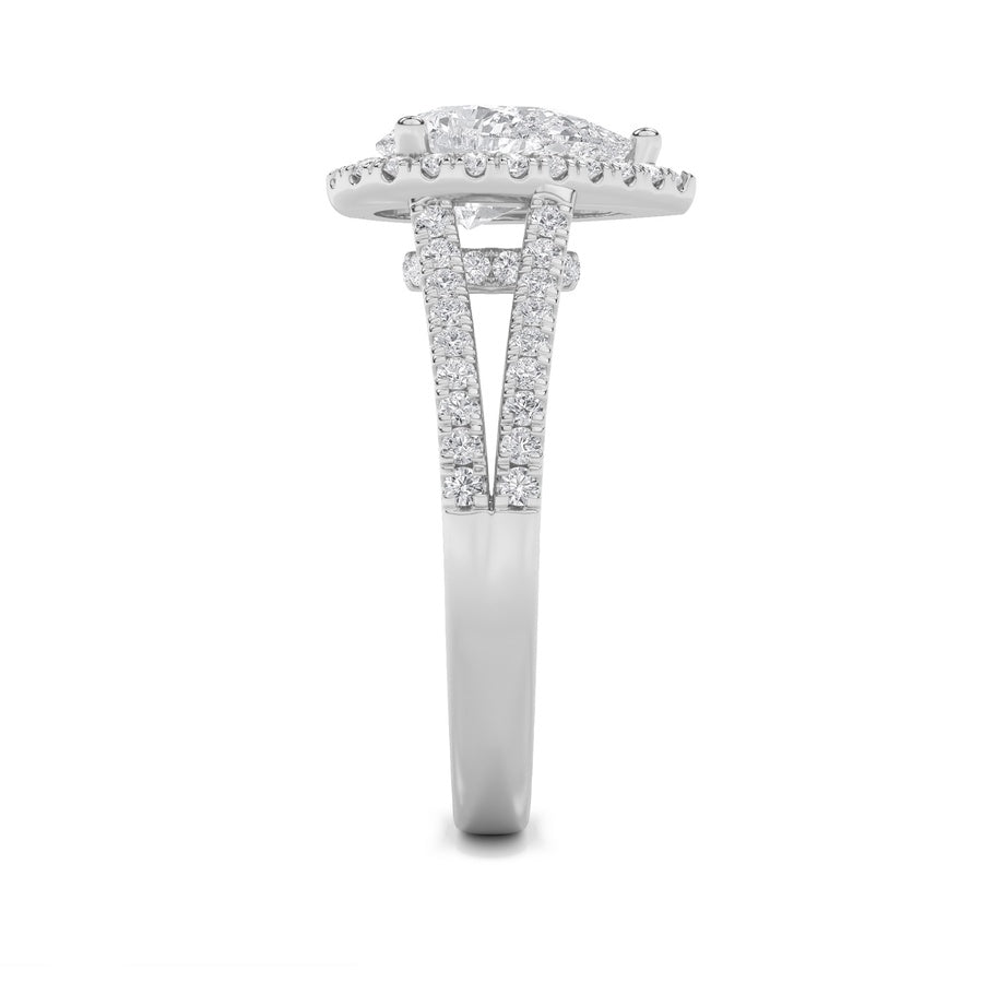 2CTW Pear Shaped Lab Grown Diamond (F/VS) Split Shank Accented Ring in 14K Gold