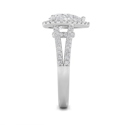 2CTW Pear Shaped Lab Grown Diamond (F/VS) Split Shank Accented Ring in 14K Gold