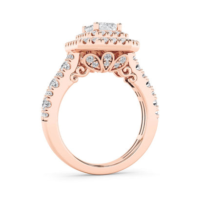 2CTW Emerald Shaped Lab Grown Diamond (F/VS) Double Halo Engagement Ring in 14K Gold