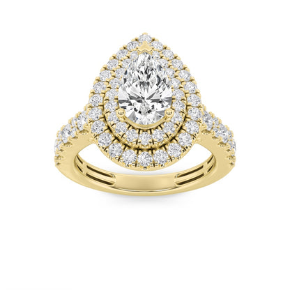 2CTW Pear Shaped Lab Grown Diamond (F/VS) Double Halo Engagement Ring in 14K Gold