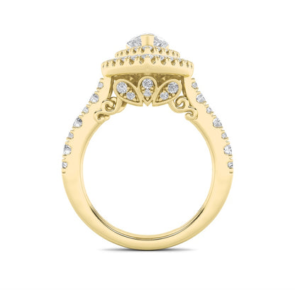 2CTW Pear Shaped Lab Grown Diamond (F/VS) Double Halo Engagement Ring in 14K Gold