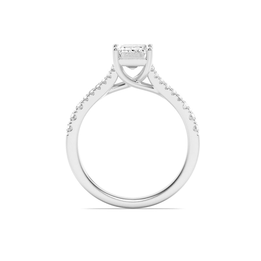2CTW Emerald Shaped Lab Grown Diamond (F/VS) Split Shank Trellis Engagement Ring in 14K Gold