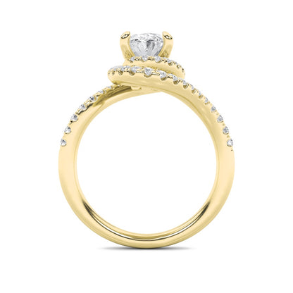 2CTW Oval Shaped Lab Grown Diamond (F/VS) Swirl Accented Engagement Ring in 14K Gold