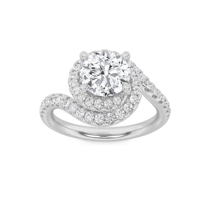 2CTW Round Shaped Lab Grown Diamond (F/VS) Swirl Accented Engagement Ring in 14K Gold