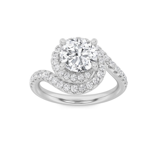 2CTW Round Shaped Lab Grown Diamond (F/VS) Swirl Accented Engagement Ring in 14K Gold