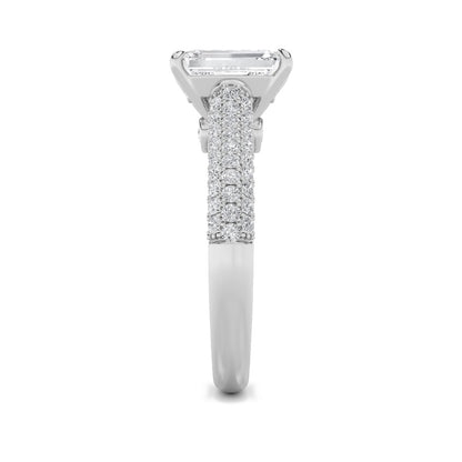 1.5CTW Emerald Shaped Lab Grown Diamond (F/VS) Hidden Halo Accented Engagement Ring in 14K Gold