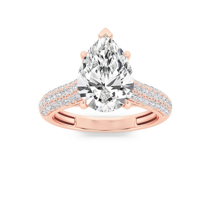 1.5CTW Pear Shaped Lab Grown Diamond (F/VS) Hidden Halo Accented Engagement Ring in 14K Gold