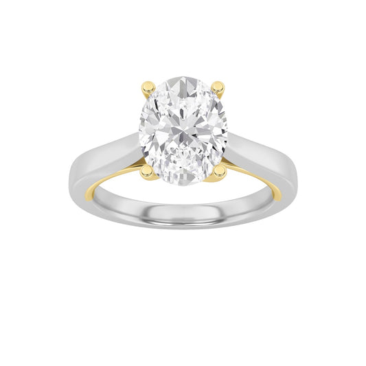 1CTW Oval Shaped Lab Grown Diamond (F/VS) Two Tone Twisted Basket Cathedral Shank Solitaire Ring in 14K Gold