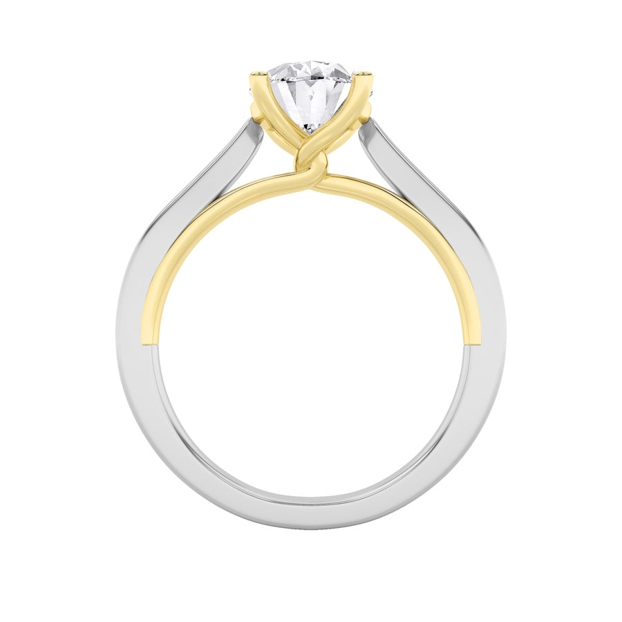 1CTW Oval Shaped Lab Grown Diamond (F/VS) Two Tone Twisted Basket Cathedral Shank Solitaire Ring in 14K Gold