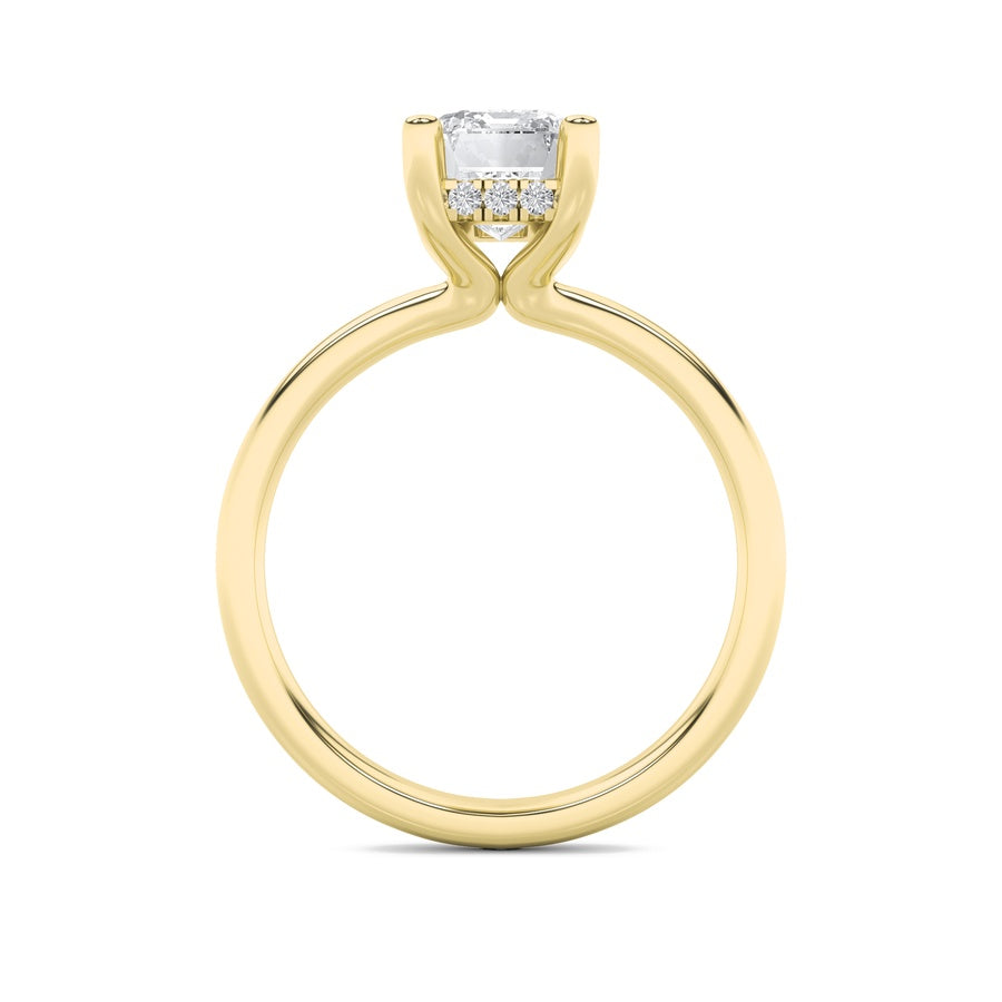 2CTW Emerald Shaped Lab Grown Diamond (F/VS) Hidden Halo Petite Shank Ring in 14K Gold