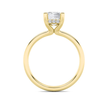 2CTW Emerald Shaped Lab Grown Diamond (F/VS) Hidden Halo Petite Shank Ring in 14K Gold