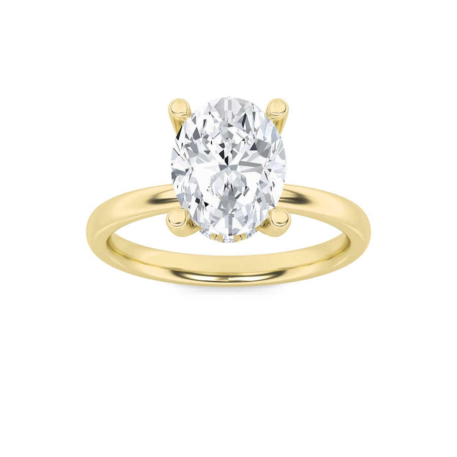 2CTW Oval Shaped Lab Grown Diamond (F/VS) Hidden Halo Petite Shank Ring in 14K Gold