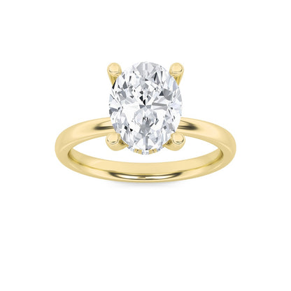 2CTW Oval Shaped Lab Grown Diamond (F/VS) Hidden Halo Petite Shank Ring in 14K Gold