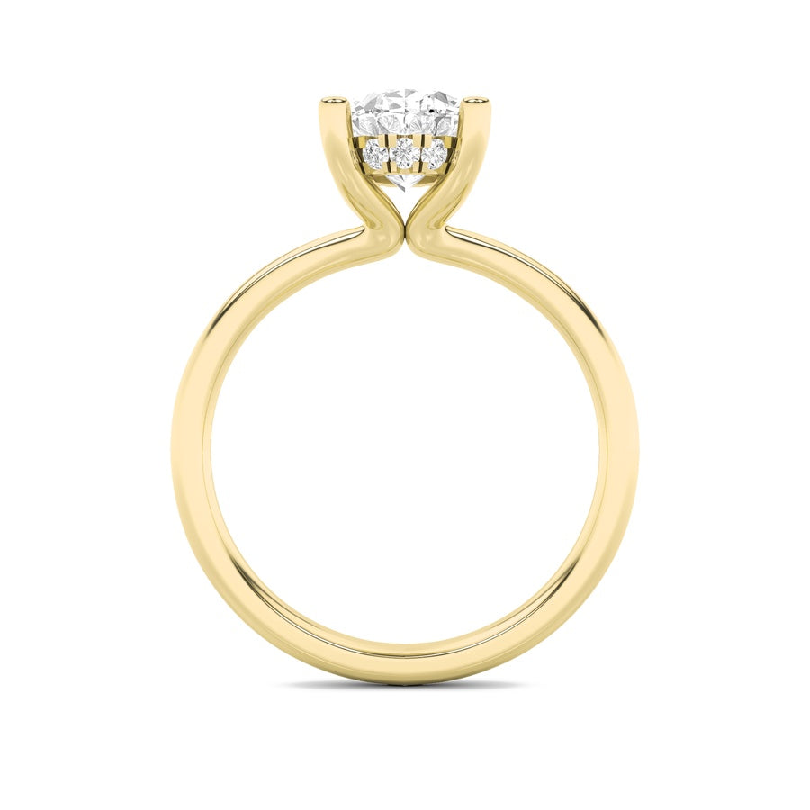 2CTW Oval Shaped Lab Grown Diamond (F/VS) Hidden Halo Petite Shank Ring in 14K Gold