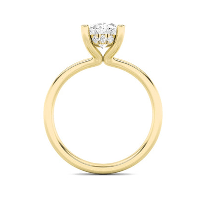 2CTW Oval Shaped Lab Grown Diamond (F/VS) Hidden Halo Petite Shank Ring in 14K Gold