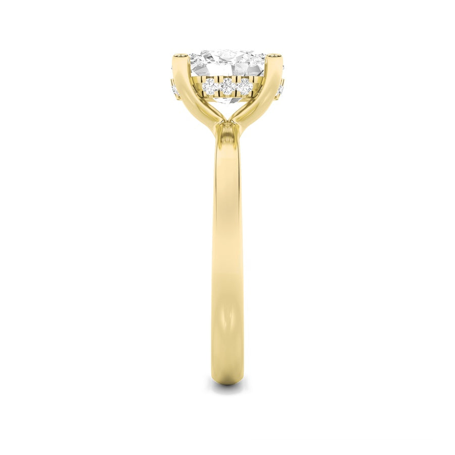 2CTW Oval Shaped Lab Grown Diamond (F/VS) Hidden Halo Petite Shank Ring in 14K Gold