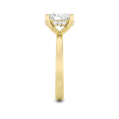2CTW Oval Shaped Lab Grown Diamond (F/VS) Hidden Halo Petite Shank Ring in 14K Gold
