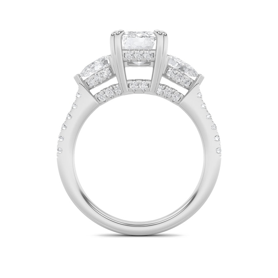 3CTW Emerald Shaped Lab Grown Diamond (G/VS) Ring in 14K White Gold
