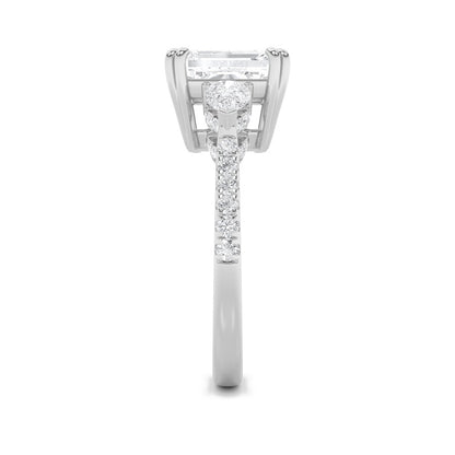 3CTW Emerald Shaped Lab Grown Diamond (G/VS) Ring in 14K White Gold