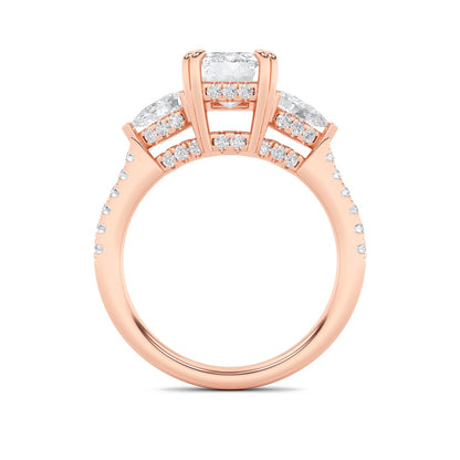 3CTW Radiant Shaped Lab Grown Diamond (F/VS) Accented Three Stone Ring in 14K Gold