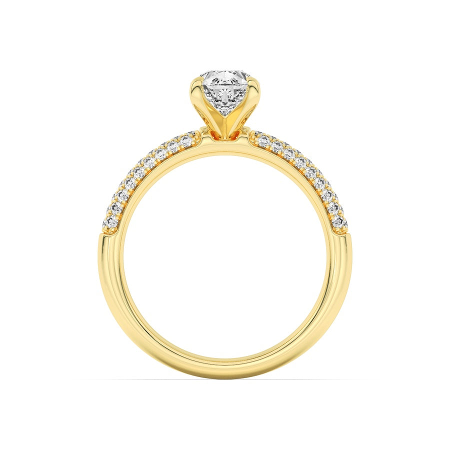 1.5CTW Pear Shaped Lab Grown Diamond (F/VS) Three Row Micro Pave Engagement Ring in 14K Gold