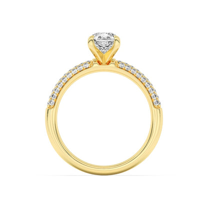 1.5CTW Pear Shaped Lab Grown Diamond (F/VS) Three Row Micro Pave Engagement Ring in 14K Gold