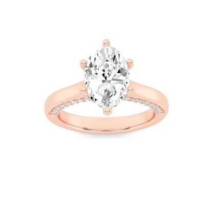 2CTW Oval Shaped Lab Grown Diamond (F/VS) Tulip Motif Accented Engagement Ring in 14K Gold