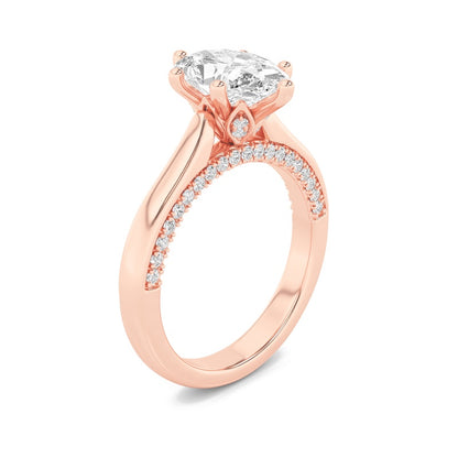 2CTW Oval Shaped Lab Grown Diamond (F/VS) Tulip Motif Accented Engagement Ring in 14K Gold