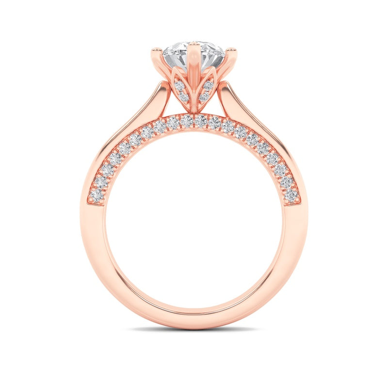 2CTW Oval Shaped Lab Grown Diamond (F/VS) Tulip Motif Accented Engagement Ring in 14K Gold