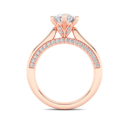 2CTW Oval Shaped Lab Grown Diamond (F/VS) Tulip Motif Accented Engagement Ring in 14K Gold