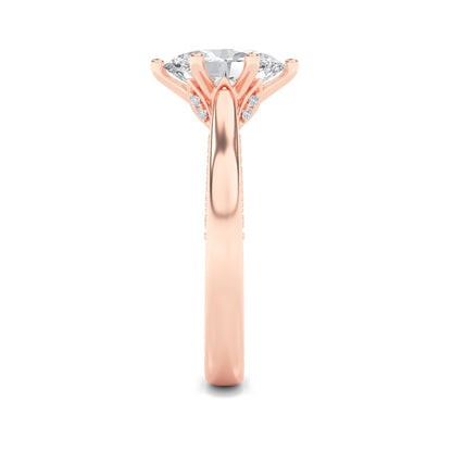 2CTW Oval Shaped Lab Grown Diamond (F/VS) Tulip Motif Accented Engagement Ring in 14K Gold