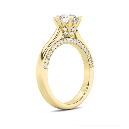 2CTW Round Shaped Lab Grown Diamond (F/VS) Tulip Motif Accented Engagement Ring in 14K Gold