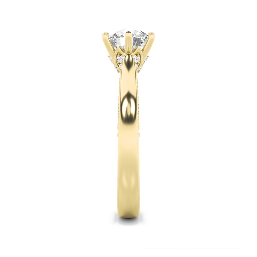 2CTW Round Shaped Lab Grown Diamond (F/VS) Tulip Motif Accented Engagement Ring in 14K Gold