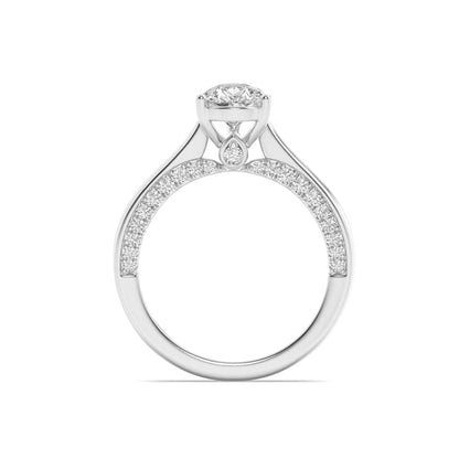 2CTW Pear Shaped Lab Grown Diamond (F/VS) Accented Bridge Shank Engagement Ring in 14K Gold