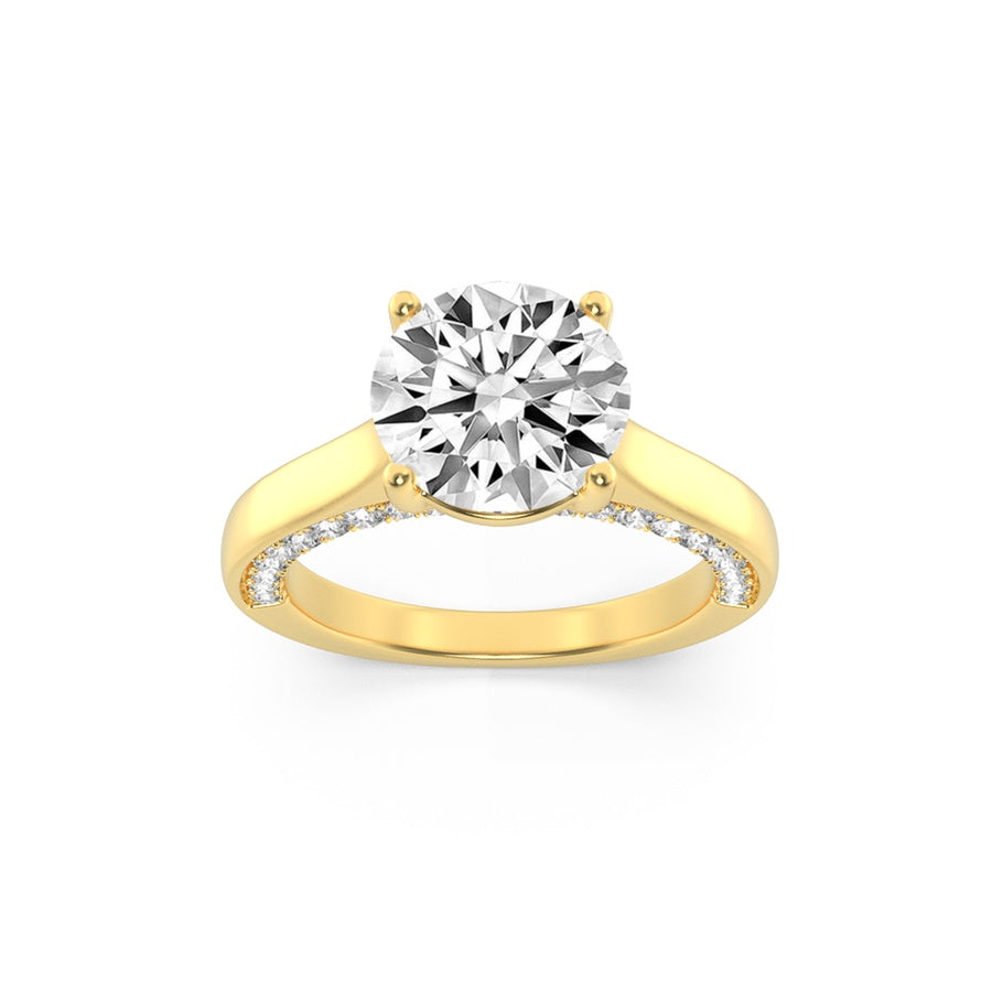 2CTW Round Shaped Lab Grown Diamond (F/VS) Accented Bridge Shank Engagement Ring in 14K Gold