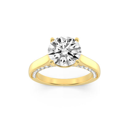 2CTW Round Shaped Lab Grown Diamond (F/VS) Accented Bridge Shank Engagement Ring in 14K Gold