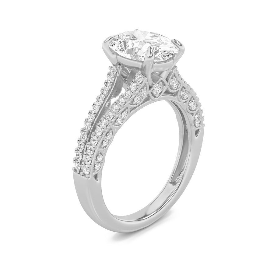 2CTW Oval Shaped Lab Grown Diamond (F/VS) Split Shank Accented Engagement Ring in 14K Gold