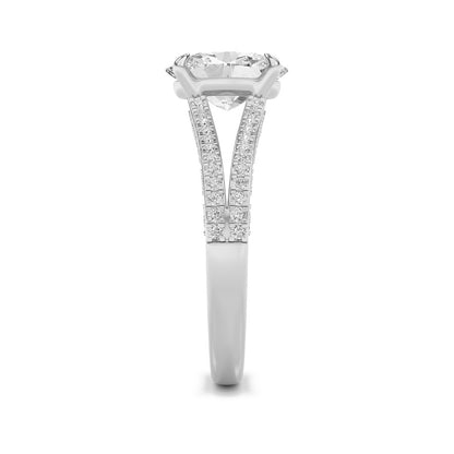 2CTW Oval Shaped Lab Grown Diamond (F/VS) Split Shank Accented Engagement Ring in 14K Gold