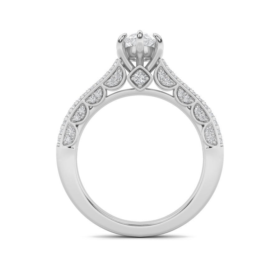 2CTW Pear Shaped Lab Grown Diamond (F/VS) Split Shank Accented Engagement Ring in 14K Gold