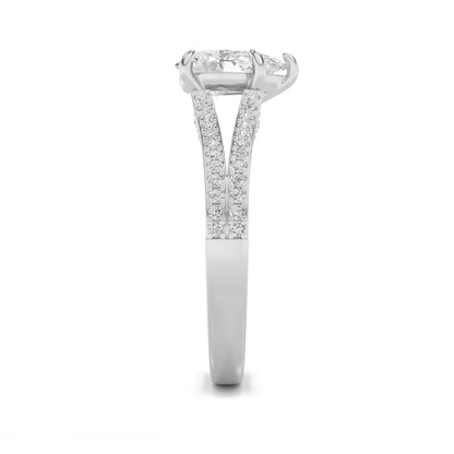 2CTW Pear Shaped Lab Grown Diamond (F/VS) Split Shank Accented Engagement Ring in 14K Gold