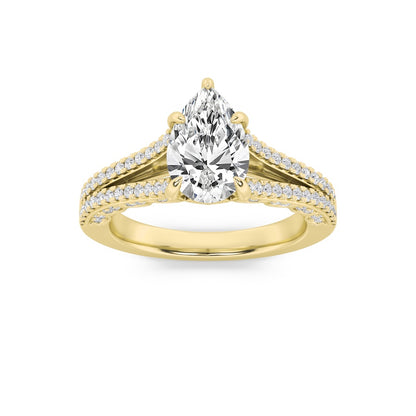2CTW Pear Shaped Lab Grown Diamond (F/VS) Split Shank Accented Engagement Ring in 14K Gold