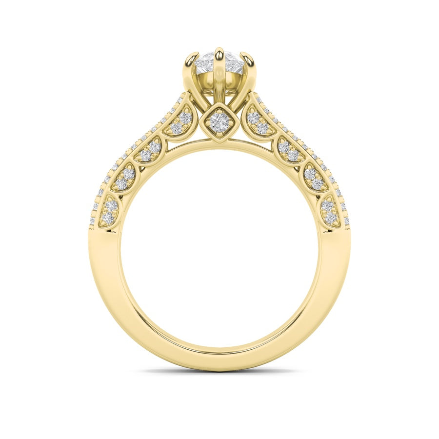 2CTW Pear Shaped Lab Grown Diamond (F/VS) Split Shank Accented Engagement Ring in 14K Gold