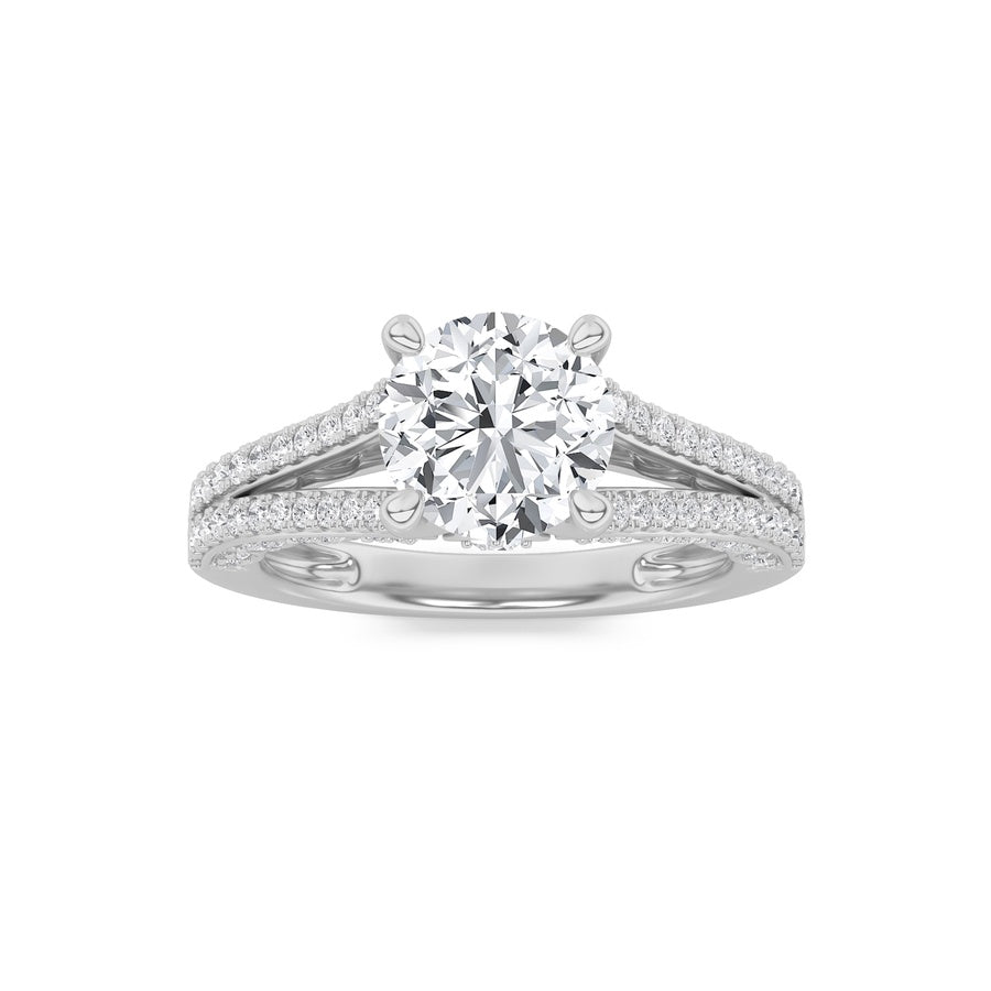 2CTW Round Shaped Lab Grown Diamond (F/VS) Split Shank Accented Engagement Ring in 14K Gold