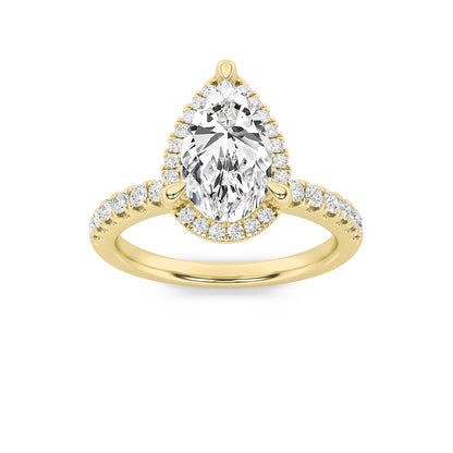 2CTW Pear Shaped Lab Grown Diamond (F/VS) Halo Accented Engagement Ring in 14K Gold