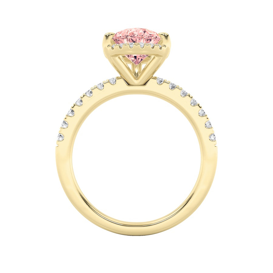 2CTW Pear Shaped Lab Grown Diamond (F/VS) Halo Accented Engagement Ring in 14K Gold
