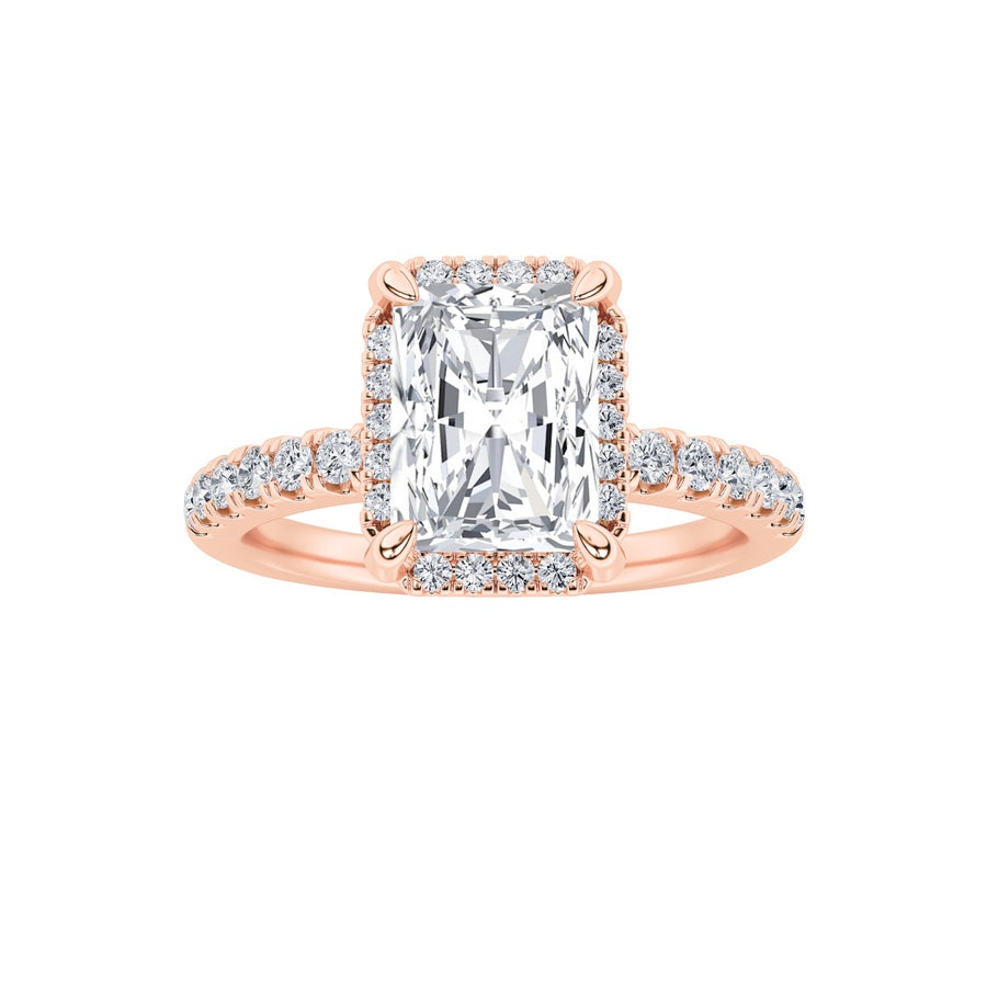 2CTW Radiant Shaped Lab Grown Diamond (F/VS) Halo Accented Engagement Ring in 14K Gold