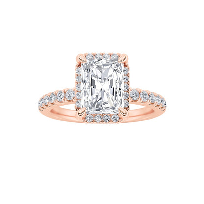 2CTW Radiant Shaped Lab Grown Diamond (F/VS) Halo Accented Engagement Ring in 14K Gold