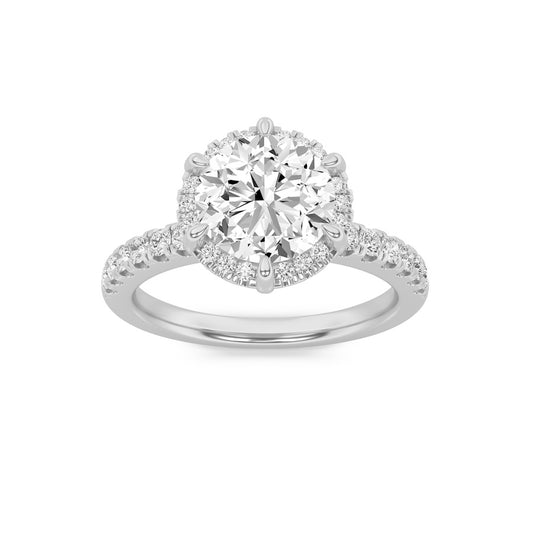 2CTW Round Shaped Lab Grown Diamond (F/VS) Halo Accented Engagement Ring in 14K Gold