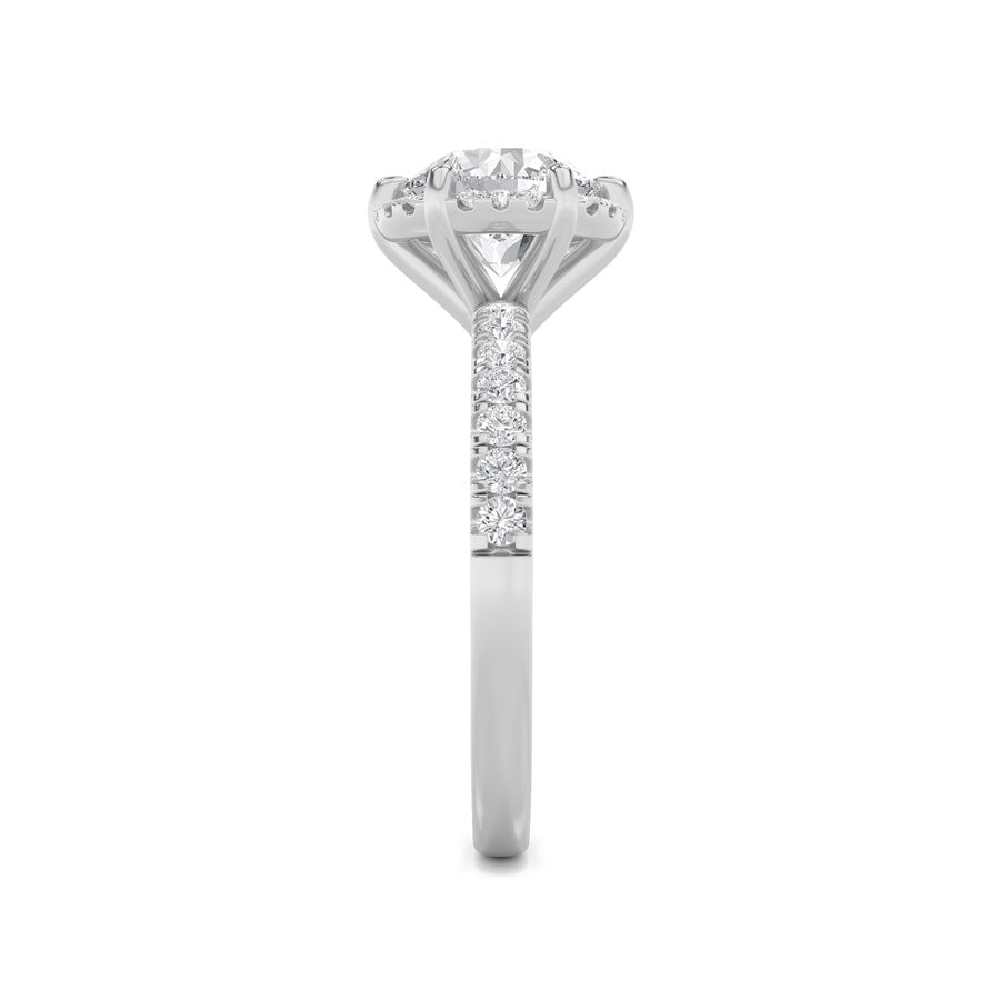 2CTW Round Shaped Lab Grown Diamond (F/VS) Halo Accented Engagement Ring in 14K Gold