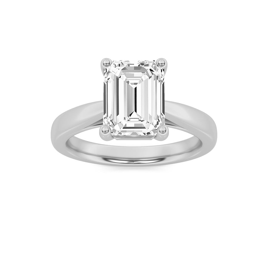 2CTW Emerald Shaped Lab Grown Diamond (F/VS) Classic Shank Solitaire Engagement Ring in 14K Gold